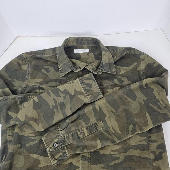 Aeropostale Camouflage Jacket Button Up Unisex Medium Green Long Sleeve Cotton - Picture 8 of 10